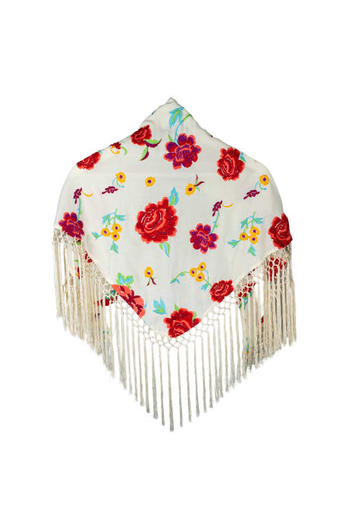 Mantoncillo bordado flora blanco multicolor
