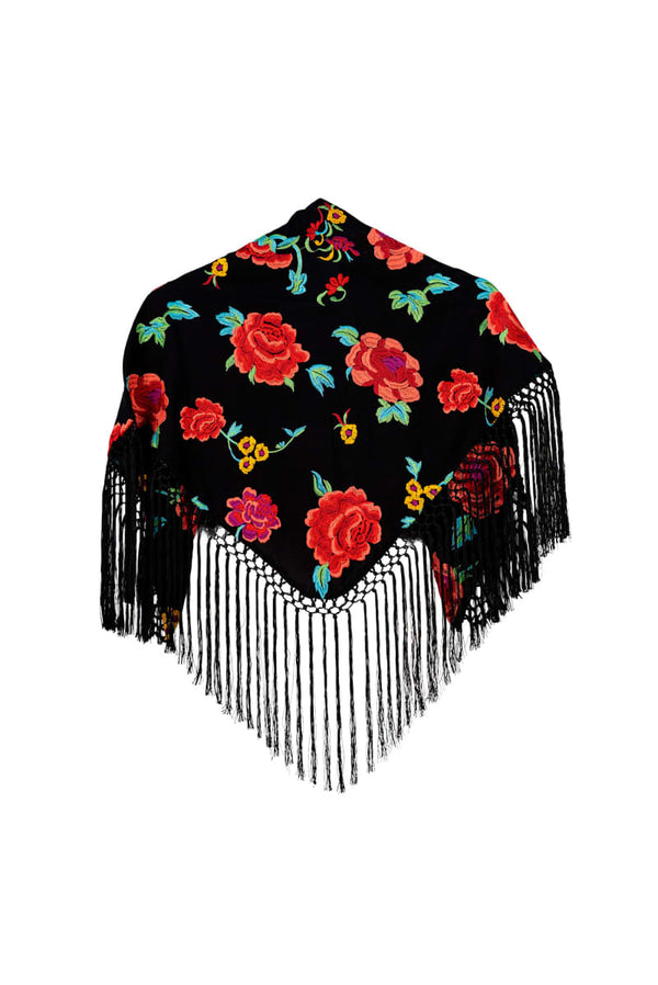 Mantoncilllo con estampado flores color negro