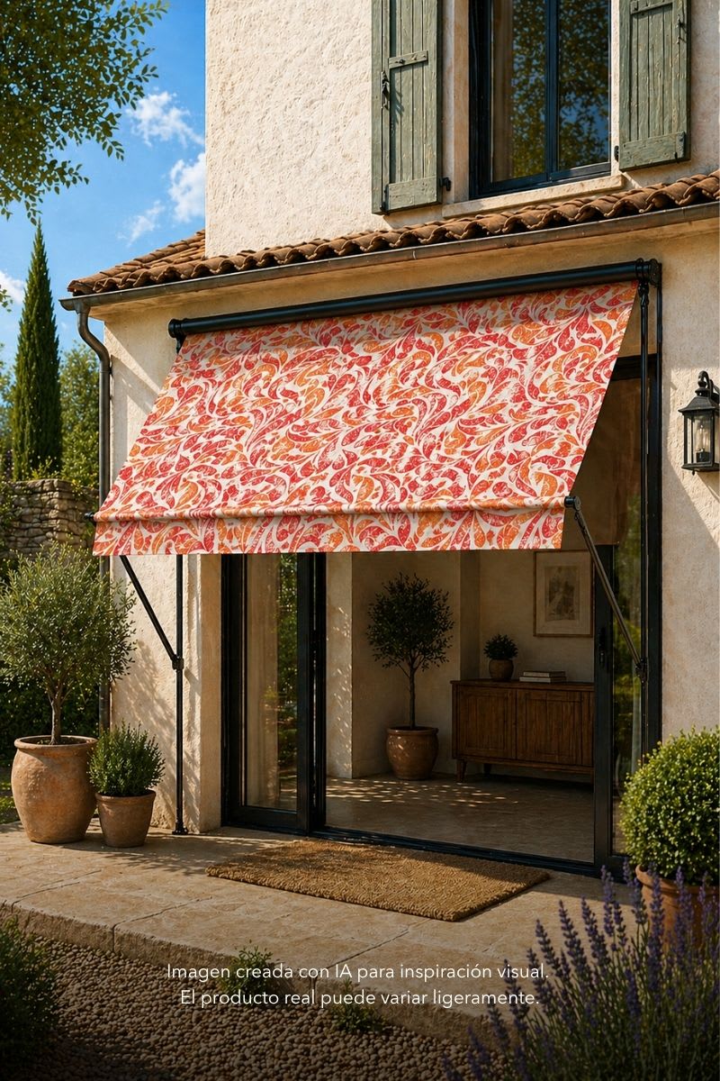 Imagen generada con IA de la tela de lona de exterior sobre un toldo