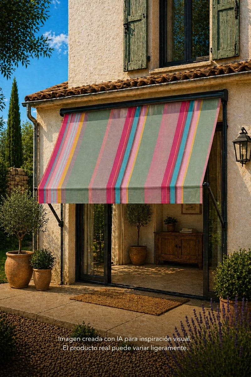 Imagen generada con IA de la tela de lona de exterior sobre un toldo