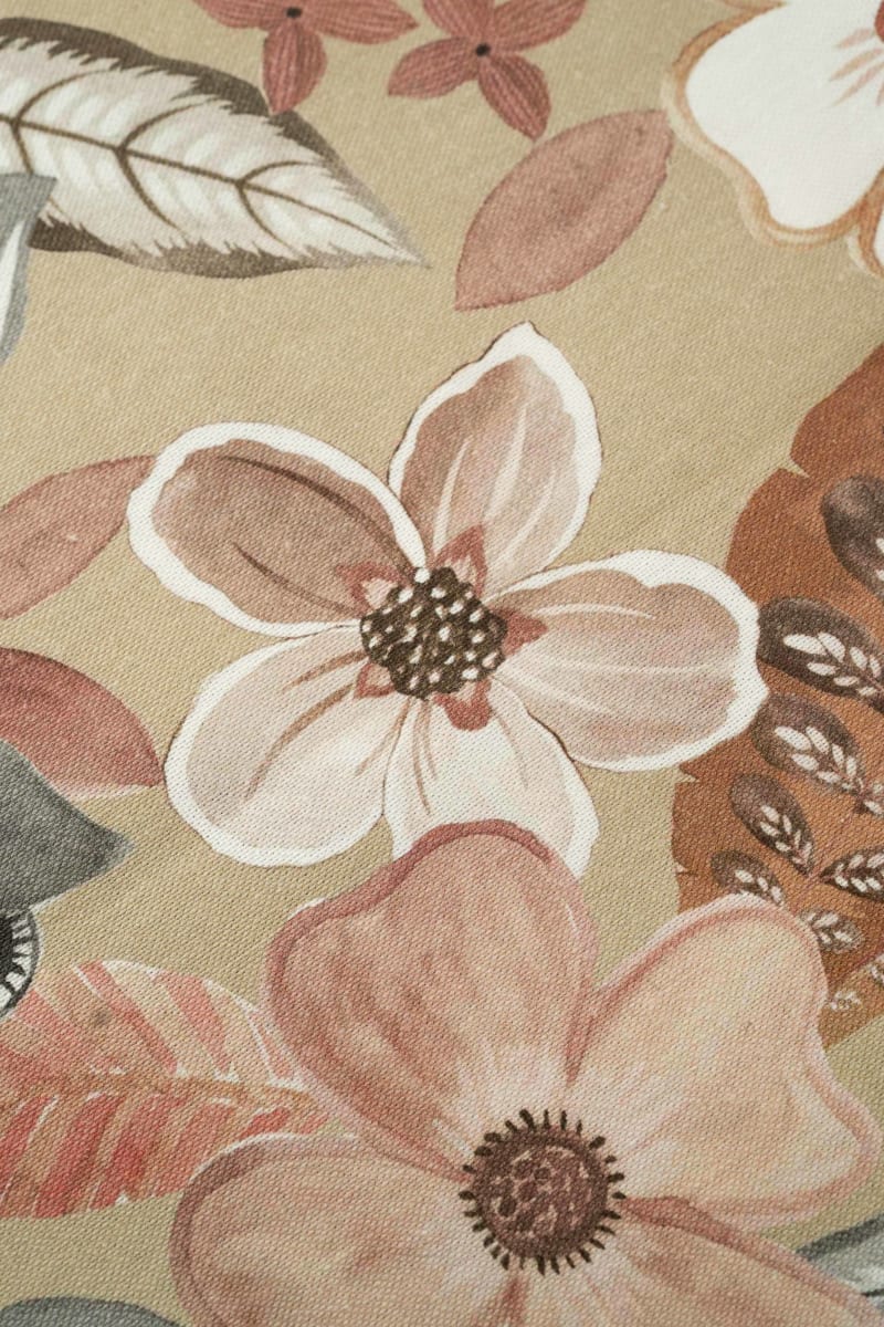 Loneta floral floral y hojas gris