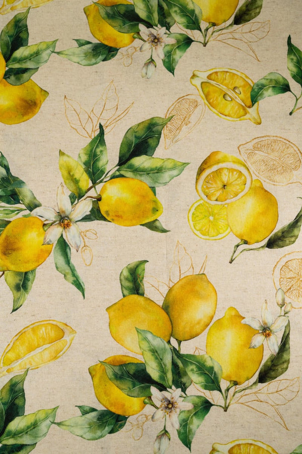 Loneta estampado limones y flores amarillo