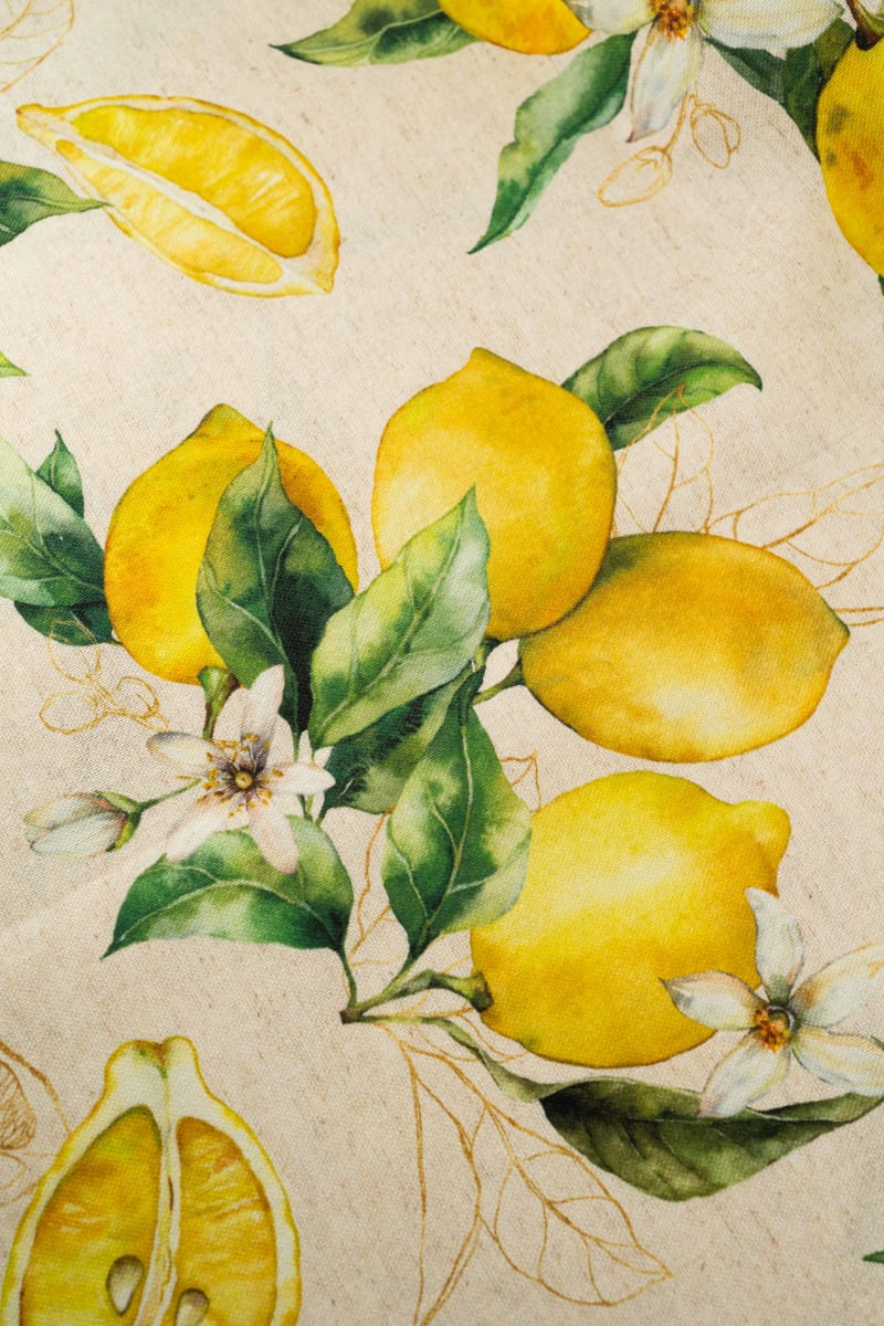 Loneta estampado limones y flores amarillo