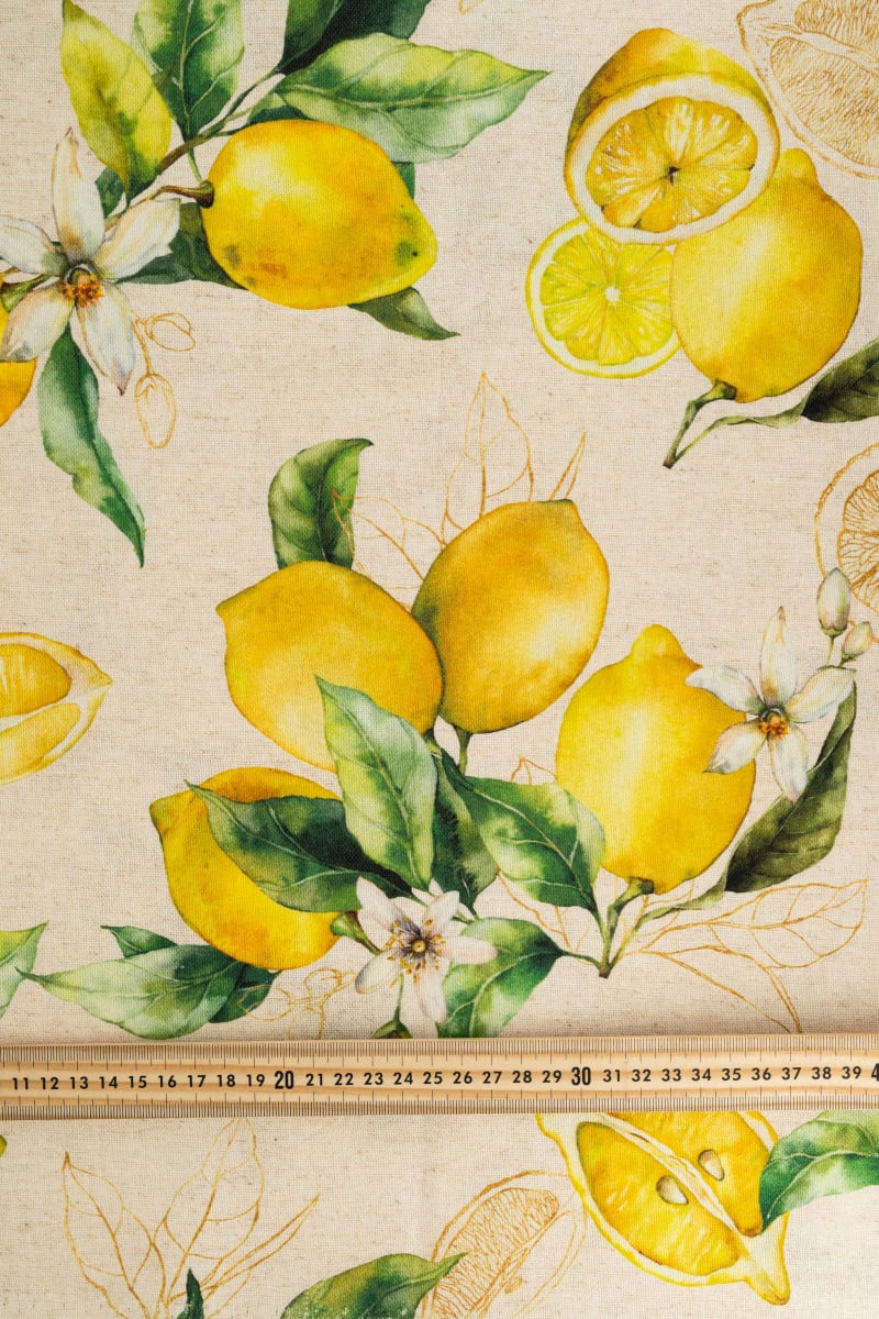 Loneta estampado limones y flores amarillo