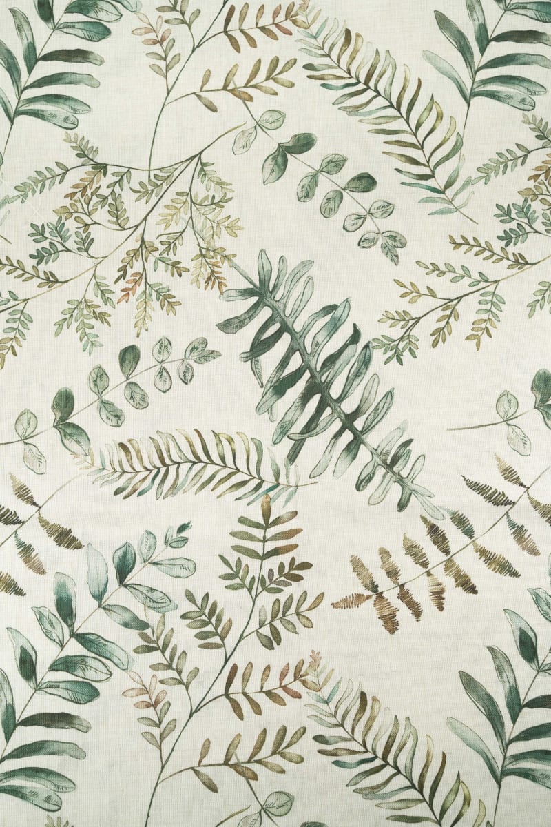 Loneta estampado hojas y helechos beige crudo