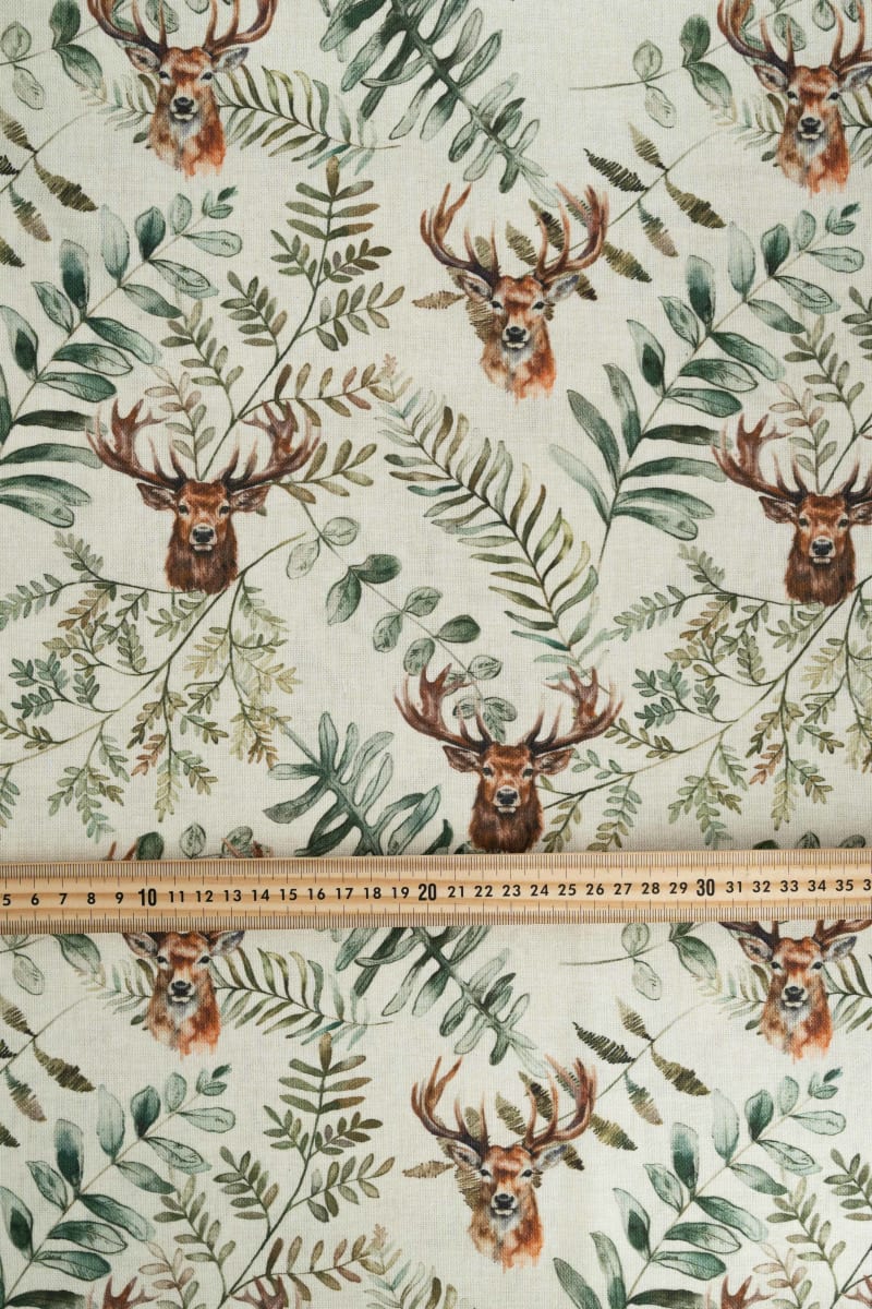 Loneta estampado plumas beige crudo