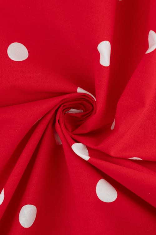 Popelin color rojo con lunar blanco de 18mm