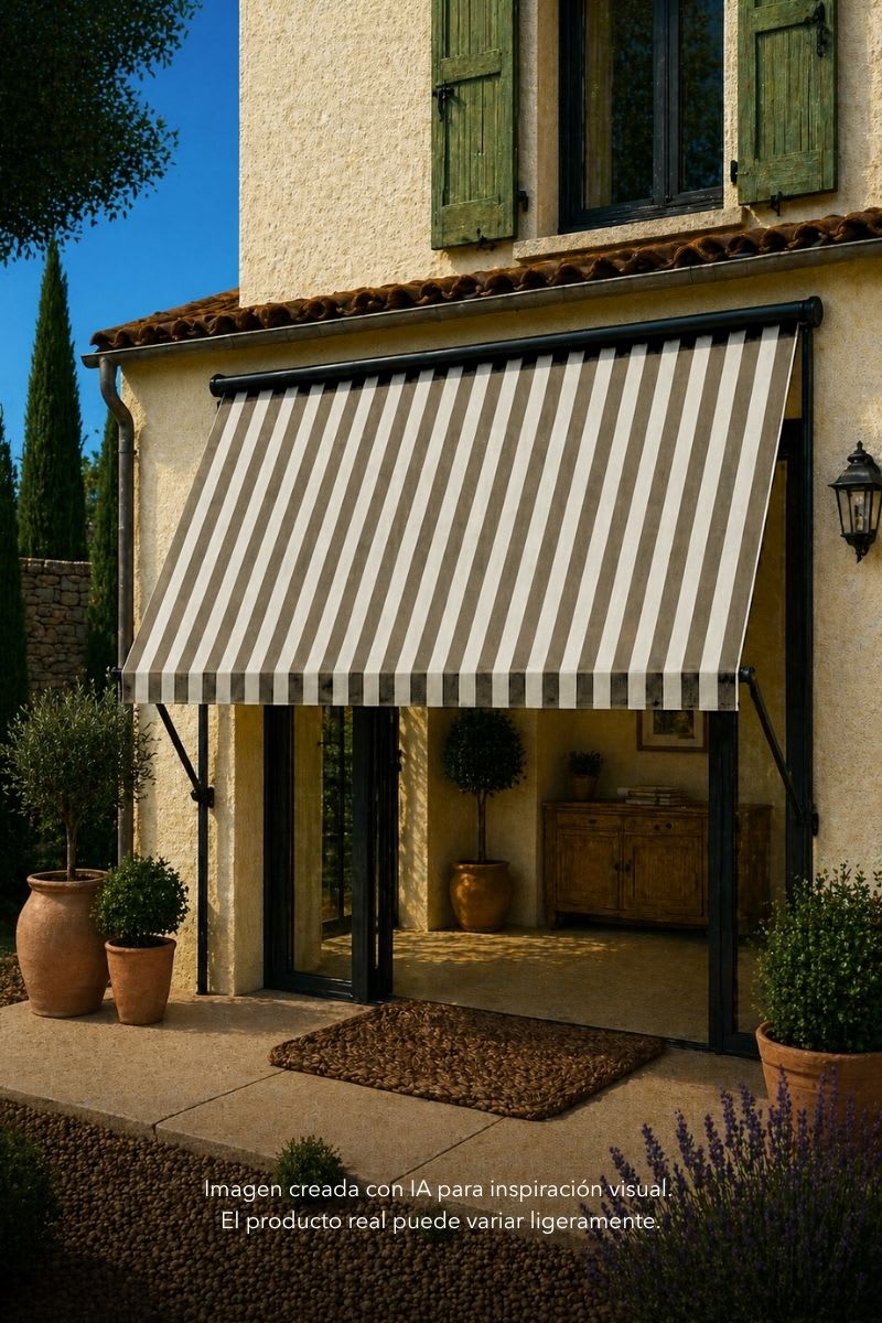 Imagen generada con IA de la tela de lona de exterior sobre un toldo