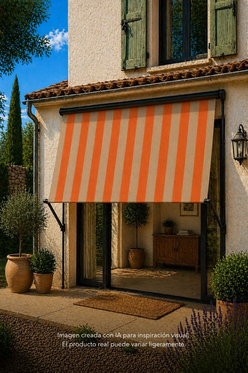 Imagen generada con IA de la tela de lona de exterior sobre un toldo