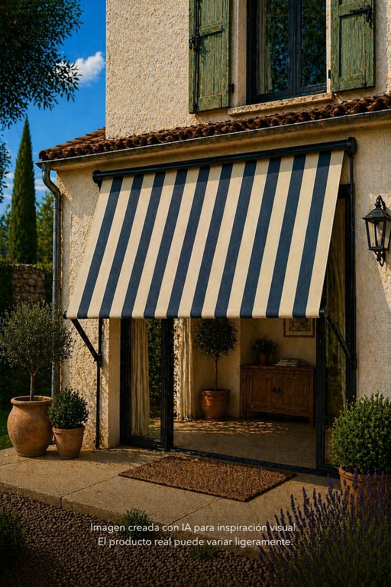 Imagen generada con IA de la tela de lona de exterior sobre un toldo
