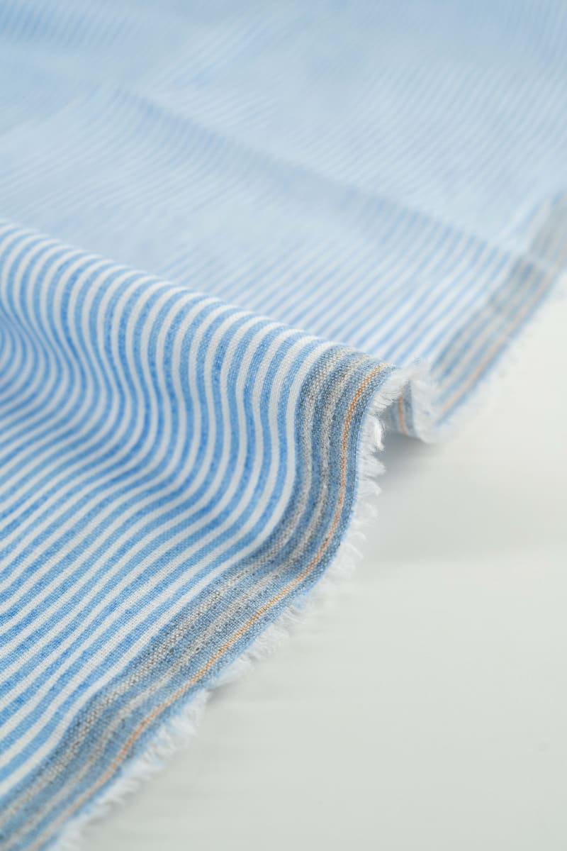 VISCOSA viscosa con lino rayas azul