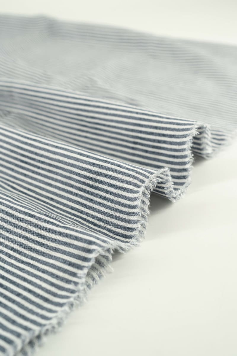 VISCOSA viscosa con lino rayas azul marino