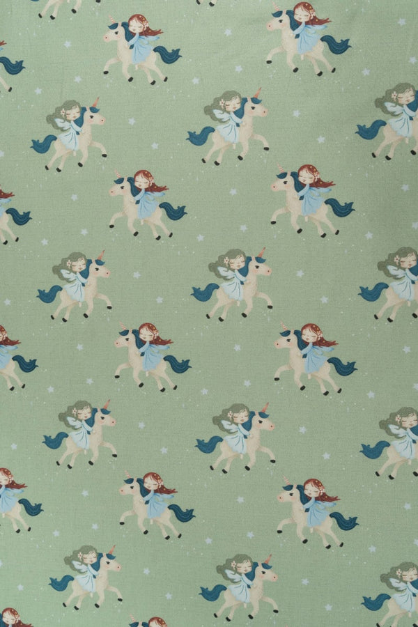Tejido infantil con estampado de unicornios