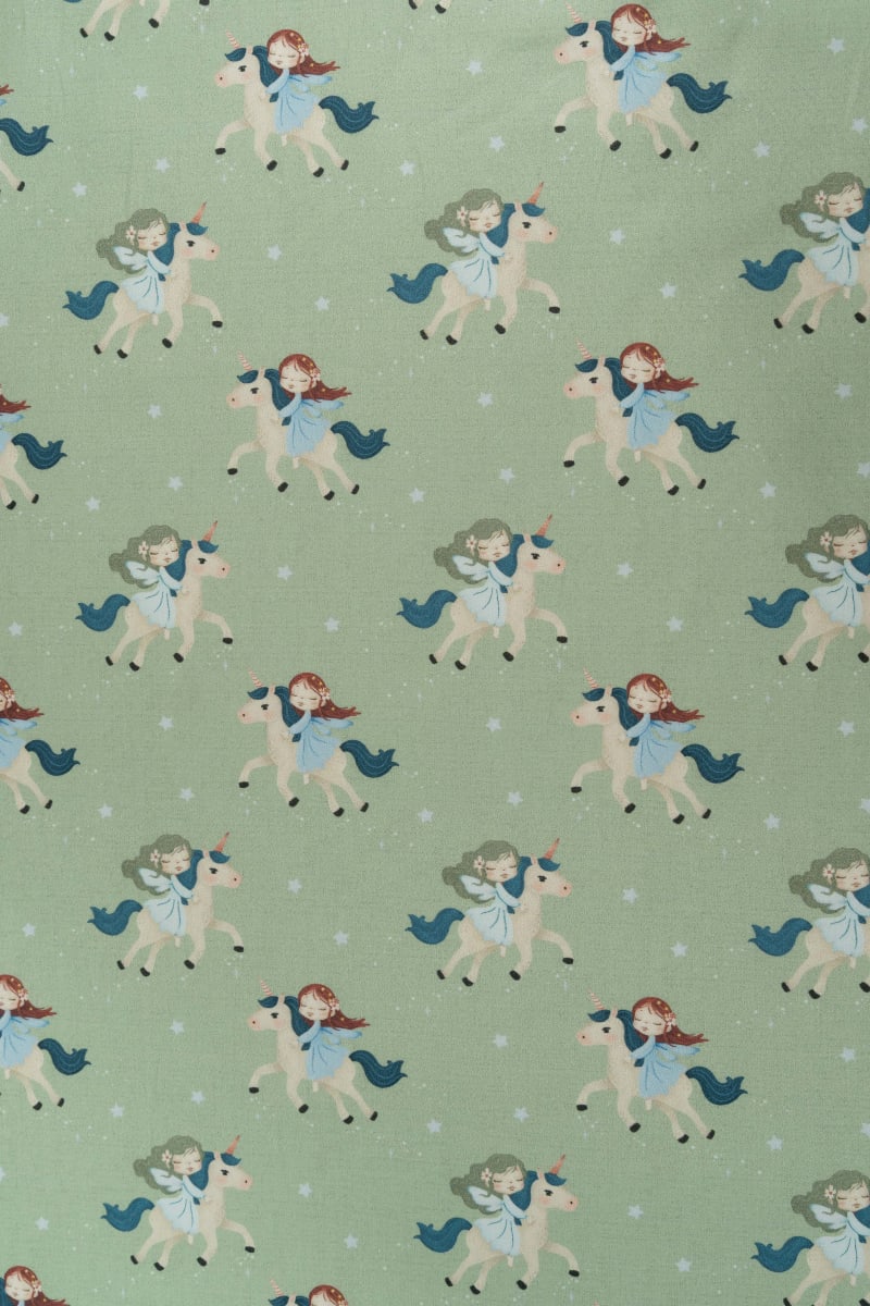 Tejido infantil con estampado de unicornios