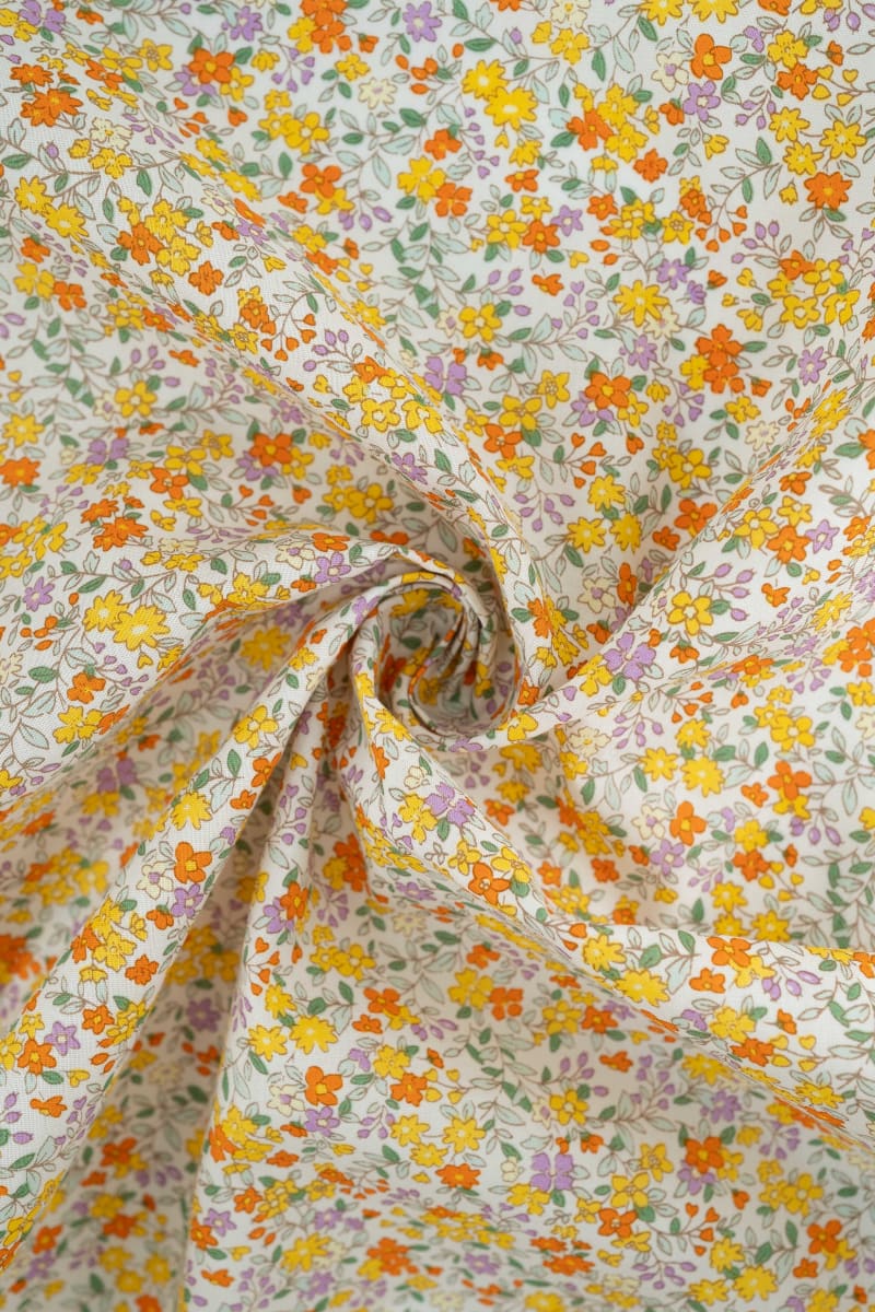 Popelín floral flores liberty naranja