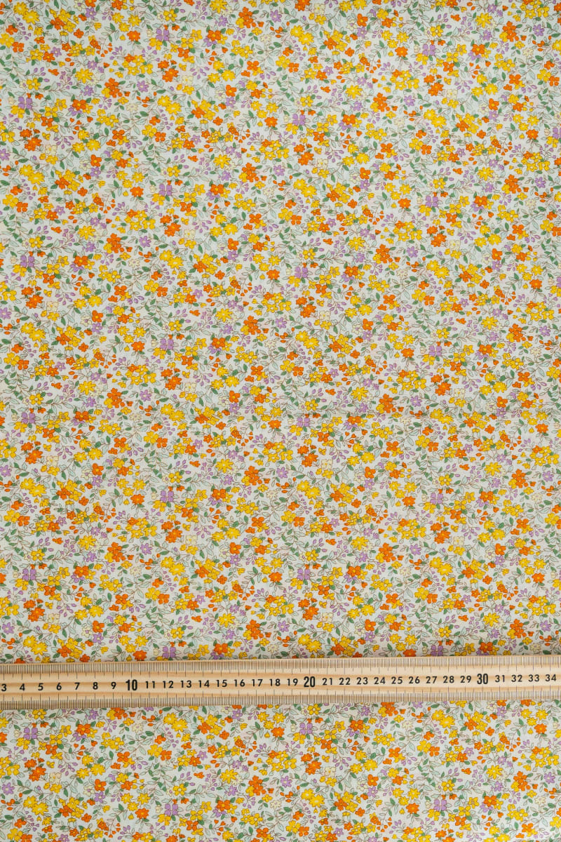 Popelín floral flores liberty naranja
