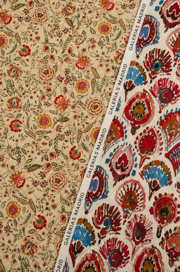 Acolchado estampado flores liberty beige crudo