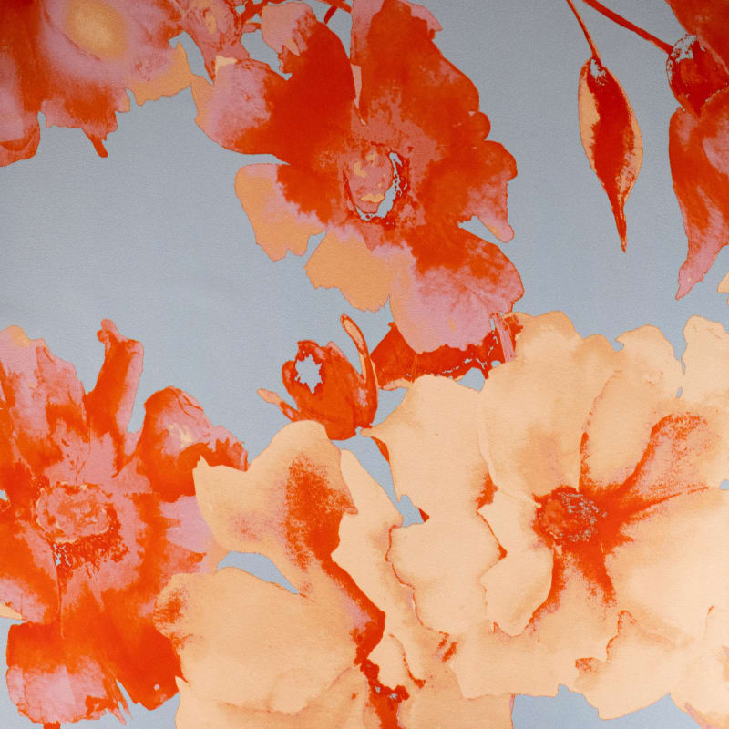 Satén floral azul cielo