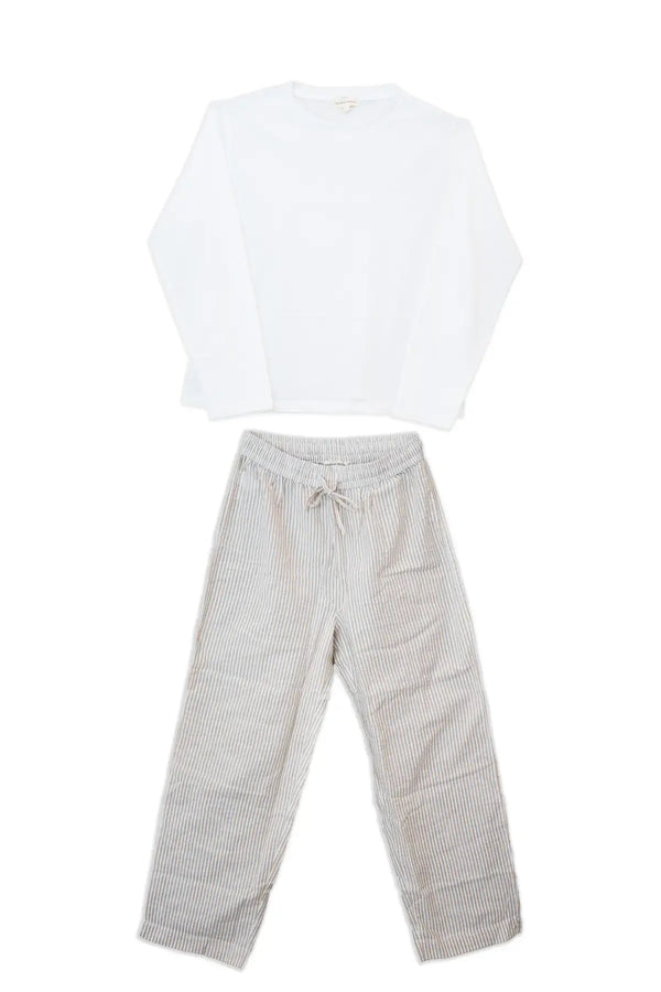 Pijama mujer largo de algodón a rayas - Seersucker